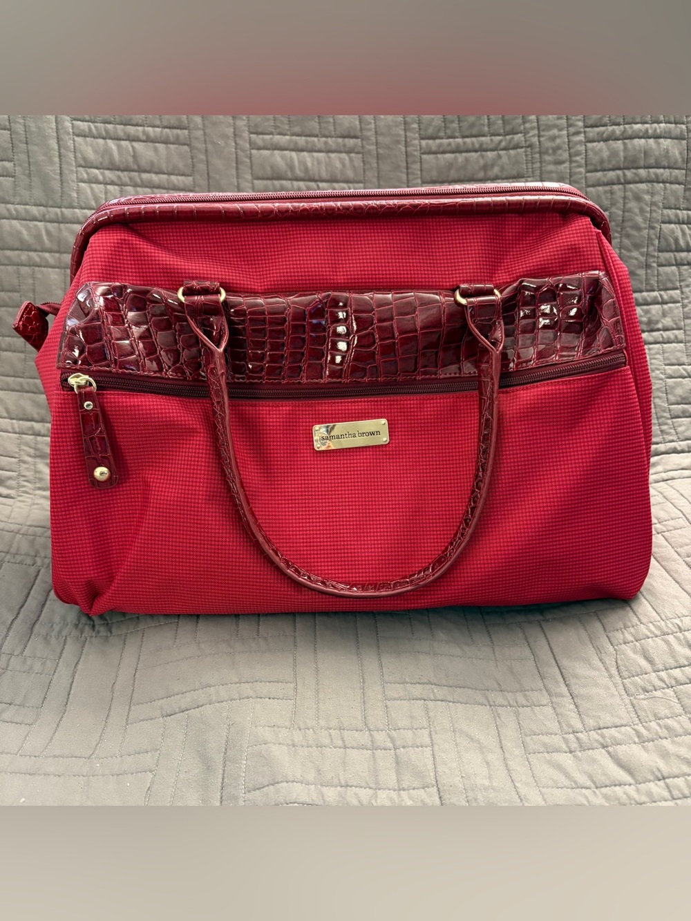 Samantha Brown Red Travel Bag Burgundy Croc Embossed Tote Weekend Satchel